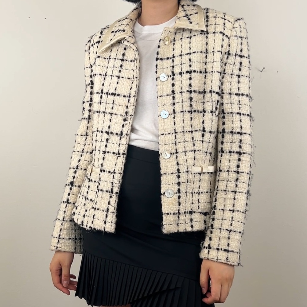 Vintage Searle Monochrome Black and White Plaid Tweed Blazer
